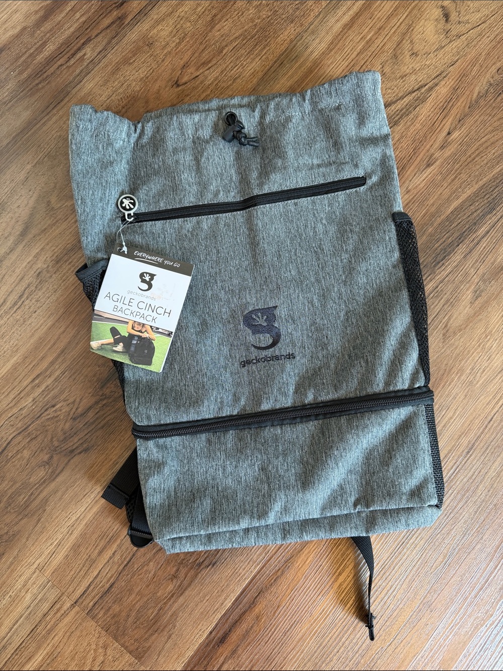 Geckobrands Drawstring Gray and Black Backpack with Shoe Compartment . NWT